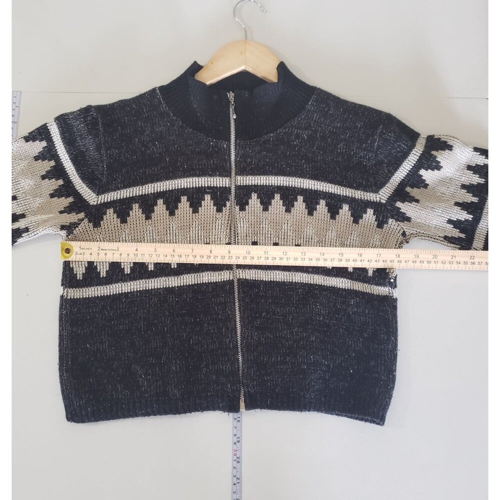 Domani Zip Up Sweater Medium Black Geometric Cropped Mock Neck Vintage 90s USA‎ - Picture 3 of 5